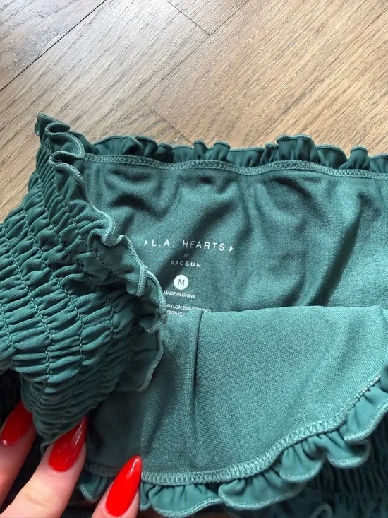 PacSun Dark Green Smocked Bandeau Bikini Set - Picture 6 of 6